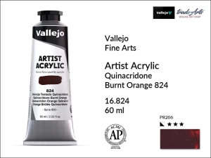 Farba akrylowa Vallejo Acrylic Artist Color, kolor: Quinacridone Burnt Orange 824, tuba 60 ml 
