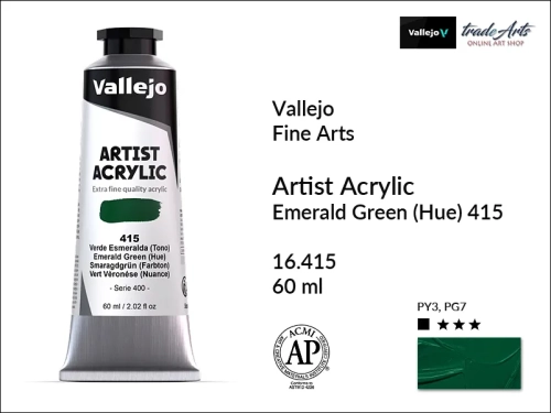Vallejo Acrylic Artist Color  farba akrylowa Emerald Green Hue 415 tuba 60 ml, Vallejo - artystyczne farby akrylowe  Acrylic Artist Color 60 ml, farby akrylowe metaliczne, farby, akryle Vallejo 60 ml,  Vallejo,