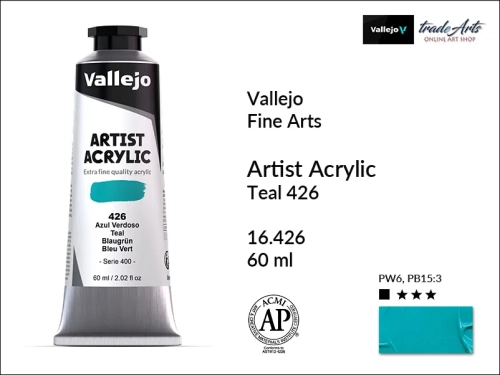 Vallejo Acrylic Artist Color  farba akrylowa Teal (Blue-Green) 426 tuba 60 ml, Vallejo - artystyczne farby akrylowe  Acrylic Artist Color 60 ml, farby akrylowe metaliczne, farby, akryle Vallejo 60 ml,  Vallejo,