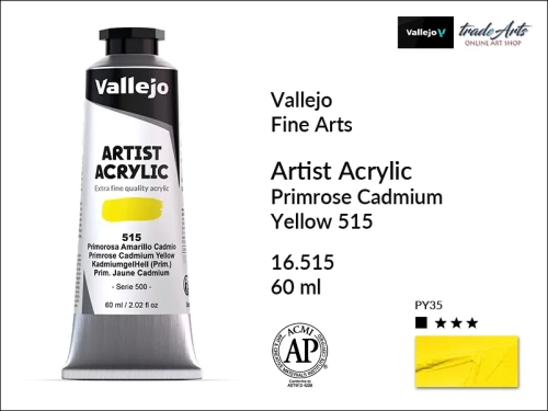Vallejo Acrylic Artist Color  farba akrylowa Primrose Cadmium Yellow 515 tuba 60 ml, Vallejo - artystyczne farby akrylowe  Acrylic Artist Color 60 ml, farby akrylowe metaliczne, farby, akryle Vallejo 60 ml,  Vallejo,