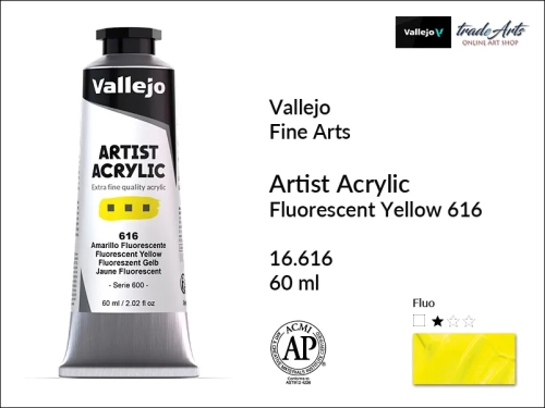 Vallejo AAC - Fluorescent Yellow 616 paint tube 60 ml, Vallejo AAC farba akrylowa fluorescencyjna Fluorescent Yellow 616 tuba 60 ml, farba akrylowa fluorescencyjna Vallejo AAC Fluorescent Yellow 616, farby akrylowe fluorescencyjne Vallejo,