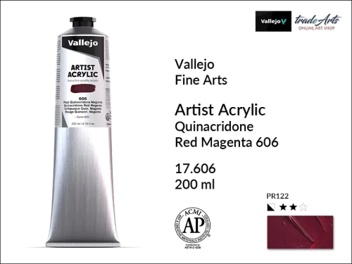 Farba akrylowa 200 ml Quinacridone Red magenta 606 Vallejo Acrylic Artist Color, Vallejo Acrylic Artist Color farby akrylowe 200 ml, farba akrylowa Artist Color Acrylicos Vallejo, farby akrylowe, farby akrylowe Vallejo, tradearts,