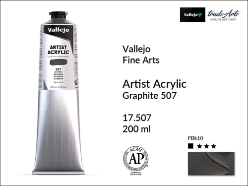 Farba akrylowa 200 ml Graphite Metallic 507 Vallejo Acrylic Artist Color, Vallejo Acrylic Artist Color farby akrylowe 200 ml, farba akrylowa Artist Color Acrylicos Vallejo, farby akrylowe, farby akrylowe Vallejo, tradearts,
