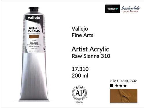 Farba akrylowa 200 ml Raw Sienna 310 Vallejo Acrylic Artist Color, Vallejo Acrylic Artist Color farby akrylowe 200 ml, farba akrylowa Artist Color Acrylicos Vallejo, farby akrylowe, farby akrylowe Vallejo, tradearts,