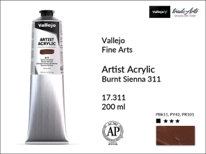 Farba akrylowa Vallejo Acrylic Artist Color, kolor: Burnt Sienna 311, tuba 200 ml