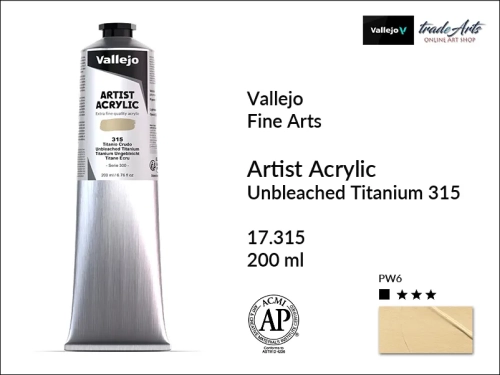 Farba akrylowa 200 ml Unbleached Titanium 315 Vallejo Acrylic Artist Color, Vallejo Acrylic Artist Color farby akrylowe 200 ml, farba akrylowa Artist Color Acrylicos Vallejo, farby akrylowe, farby akrylowe Vallejo, tradearts,