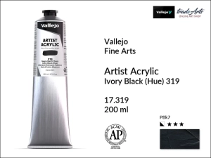 Farba akrylowa Vallejo Acrylic Artist Color, kolor: Ivory Black Hue 319, tuba 200 ml