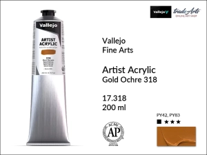 Farba akrylowa Vallejo Acrylic Artist Color, kolor: Gold Ochre 318, tuba 200 ml