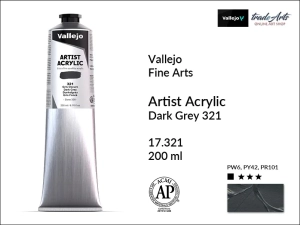 Farba akrylowa Vallejo Acrylic Artist Color, kolor: Dark Grey 321, tuba 200 ml