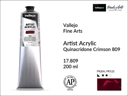 Farba akrylowa 200 ml Quinacridone Crimson 809 Vallejo Acrylic Artist Color, Vallejo Acrylic Artist Color farby akrylowe 200 ml, farba akrylowa Artist Color Acrylicos Vallejo, farby akrylowe, farby akrylowe Vallejo, tradearts,