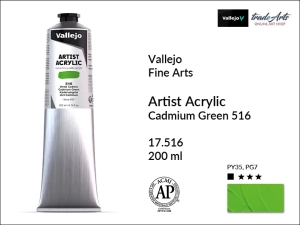 Farba akrylowa Vallejo Acrylic Artist Color, kolor: Cadmium Green 516, tuba 200 ml
