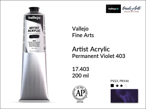 Farba akrylowa 200 ml Permanent Violet 403 Vallejo Acrylic Artist Color, Vallejo Acrylic Artist Color farby akrylowe 200 ml, farba akrylowa Artist Color Acrylicos Vallejo, farby akrylowe, farby akrylowe Vallejo, tradearts,