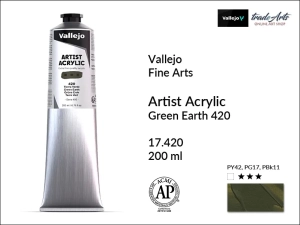 Farba akrylowa Vallejo Acrylic Artist Color, kolor: Green Earth 420, tuba 200 ml