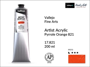 Farba akrylowa Vallejo Acrylic Artist Color, kolor: Pyrrole Orange 821, tuba 200 ml