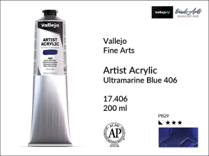 Farba akrylowa Vallejo Acrylic Artist Color, kolor: Ultramarine Blue 406, tuba 200 ml