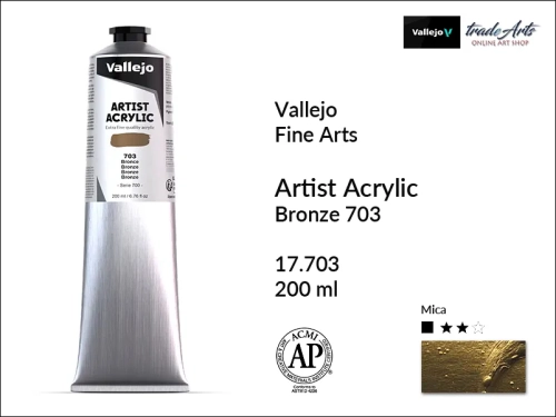 Farba akrylowa 200 ml Bronze Metallic 703 Vallejo Acrylic Artist Color, Vallejo Acrylic Artist Color farby akrylowe 200 ml, farba akrylowa Artist Color Acrylicos Vallejo, farby akrylowe, farby akrylowe Vallejo, tradearts,