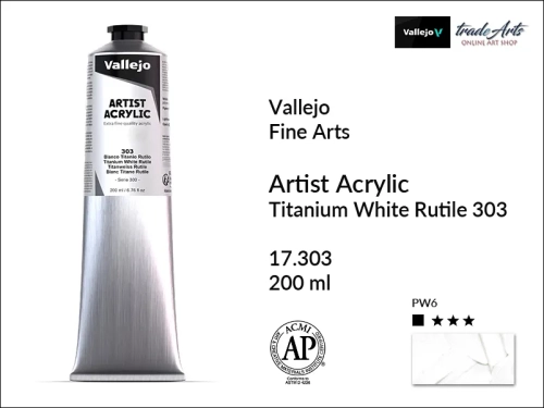 Farba akrylowa 200 ml Titanium White Rutile 323 Vallejo Acrylic Artist Color, Vallejo Acrylic Artist Color farby akrylowe 200 ml, farba akrylowa Artist Color Acrylicos Vallejo, farby akrylowe, farby akrylowe Vallejo, tradearts,
