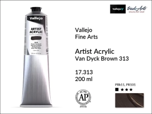 Farba akrylowa Vallejo Acrylic Artist Color, kolor: Van Dyck Brown 313, tuba 200 ml