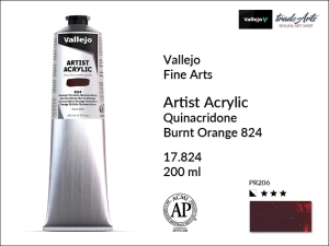Farba akrylowa Vallejo Acrylic Artist Color, kolor: Quinacridone Burnt Orange 824, tuba 200 ml