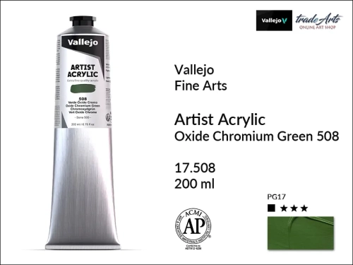 Farba akrylowa 200 ml Chromium Oxide Green 508 Vallejo Acrylic Artist Color, Vallejo Acrylic Artist Color farby akrylowe 200 ml, farba akrylowa Artist Color Acrylicos Vallejo, farby akrylowe, farby akrylowe Vallejo, tradearts,