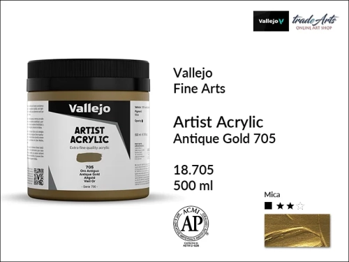 Farba akrylowa 500 ml Antique Gold 705 Vallejo Acrylic Artist Color, Vallejo Acrylic Artist Color farby akrylowe 500 ml, farba akrylowa Artist Color Acrylicos Vallejo, farby akrylowe, farby akrylowe Vallejo, tradearts,