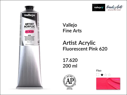 Vallejo AAC - Fluorescent Pink 620 paint tube 200 ml, Vallejo AAC farba akrylowa fluorescencyjna Fluorescent Pink 620 tuba 200 ml, farba akrylowa fluorescencyjna Vallejo AAC Fluorescent Pink 620, farby akrylowe fluorescencyjne Vallejo,