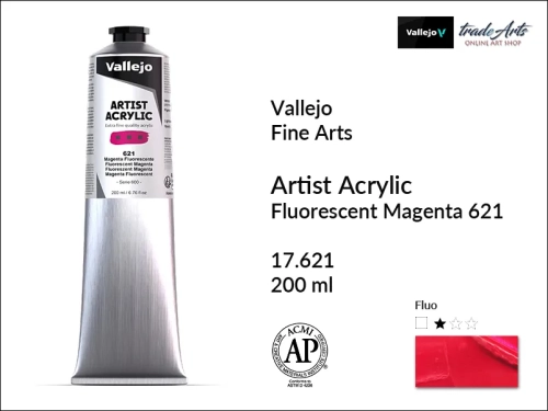 Vallejo AAC - Fluorescent Magenta 621 paint tube 200 ml, Vallejo AAC farba akrylowa fluorescencyjna Fluorescent Magenta 621 tuba 200 ml, farba akrylowa fluorescencyjna Vallejo AAC Fluorescent Magenta 621, farby akrylowe fluorescencyjne Vallejo,