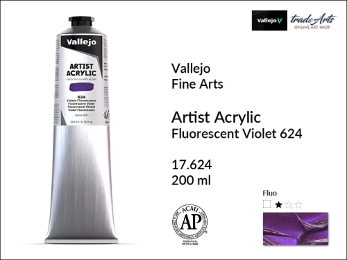 Vallejo AAC - Fluorescent Violet 624 paint tube 200 ml, Vallejo AAC farba akrylowa fluorescencyjna Fluorescent Violet 624 tuba 200 ml, farba akrylowa fluorescencyjna Vallejo AAC Fluorescent Violet 624, farby akrylowe fluorescencyjne Vallejo,