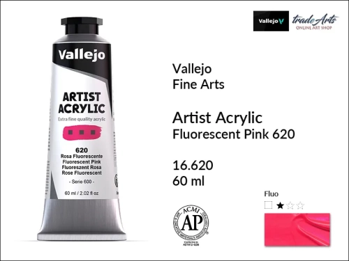 Vallejo AAC - Fluorescent Pink 620 paint tube 60 ml, Vallejo AAC farba akrylowa fluorescencyjna Fluorescent Pink 620 tuba 60 ml, farba akrylowa fluorescencyjna Vallejo AAC Fluorescent Pink 620, farby akrylowe fluorescencyjne Vallejo,