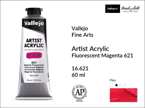 Vallejo AAC - Fluorescent Magenta 621 paint tube 60 ml, Vallejo AAC farba akrylowa fluorescencyjna Fluorescent Magenta 621 tuba 60 ml, farba akrylowa fluorescencyjna Vallejo AAC Fluorescent Magenta 621, farby akrylowe fluorescencyjne Vallejo,