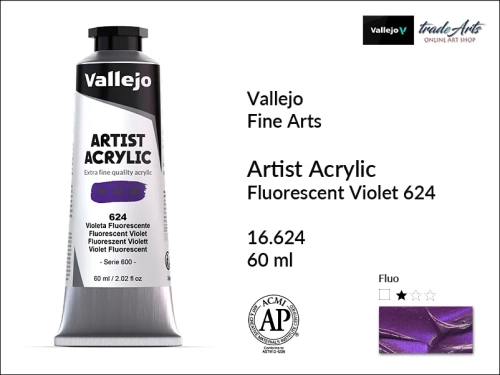 Vallejo AAC - Fluorescent Violet 624 paint tube 60 ml, Vallejo AAC farba akrylowa fluorescencyjna Fluorescent Violet 624 tuba 60 ml, farba akrylowa fluorescencyjna Vallejo AAC Fluorescent Violet  624, farby akrylowe fluorescencyjne Vallejo,