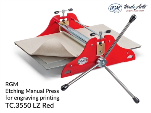 RGM Etching &amp; Lino Press A3+ 3550. LZ Red, prasa drukarska do linorytu i płyt cynkowych A3+ RGM mod. 3550 LZ Red, prasa do do druku wklęsłego A3+ RGM mod. 3550 LZ Red, RGM - prasa do linorytu i pły cynkowych A3+ mod. 3550 LZ Red, linoryt, cynkoryt,
