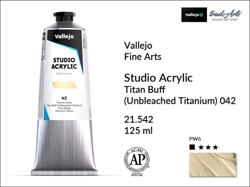Acrylic Studio Vallejo farba akrylowa Titan Buff 042, farby akrylowe Vallejo Acrylic Studio, farby akrylowe Vallejo Acrylic Studio tuba 125 ml, farba akrylowa Titan Buff 042 tuba 125 ml, farby Vallejo, Acrylicos Vallejo,