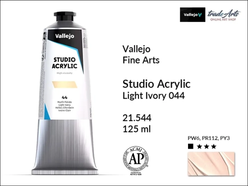 Acrylic Studio Vallejo farba akrylowa Light Ivory 044, farby akrylowe Vallejo Acrylic Studio, farby akrylowe Vallejo Acrylic Studio tuba 125 ml, farba akrylowa Light Ivory 044  tuba 125 ml, farby Vallejo, Acrylicos Vallejo,