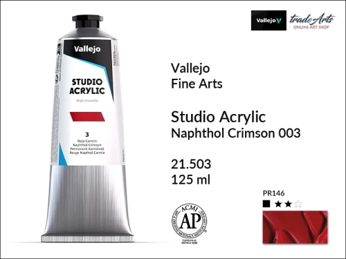Acrylic Studio Vallejo farba akrylowa Naphtol Crimson 003, farby akrylowe Vallejo Acrylic Studio, farby akrylowe Vallejo Acrylic Studio tuba 125 ml, farba akrylowa Naphtol Crimson 003  tuba 125 ml, farby Vallejo, Acrylicos Vallejo,