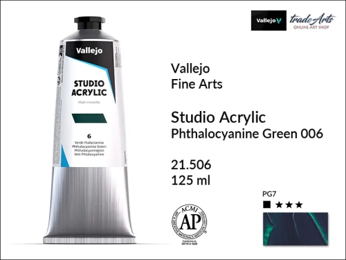 Acrylic Studio Vallejo farba akrylowa Phthalo Green 006, farby akrylowe Vallejo Acrylic Studio, farby akrylowe Vallejo Acrylic Studio tuba 125 ml, farba akrylowa Phthalo Green 006  tuba 125 ml, farby Vallejo, Acrylicos Vallejo,