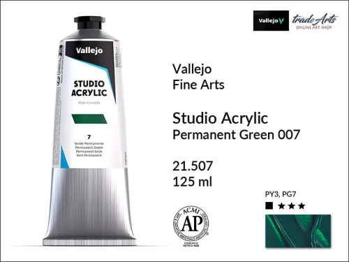 Acrylic Studio Vallejo farba akrylowa Permanent Green 007, farby akrylowe Vallejo Acrylic Studio, farby akrylowe Vallejo Acrylic Studio tuba 125 ml, farba akrylowa Permanent Green 007  tuba 125 ml, farby Vallejo, Acrylicos Vallejo,