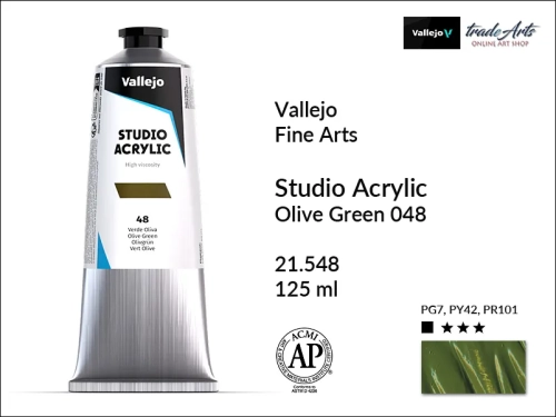 Acrylic Studio Vallejo farba akrylowa Olive Green 048, farby akrylowe Vallejo Acrylic Studio, farby akrylowe Vallejo Acrylic Studio tuba 125 ml, farba akrylowa Olive Green 048  tuba 125 ml, farby Vallejo, Acrylicos Vallejo,