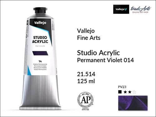 Acrylic Studio Vallejo farba akrylowa Permanent Violet 014, farby akrylowe Vallejo Acrylic Studio, farby akrylowe Vallejo Acrylic Studio tuba 125 ml, farba akrylowa Permanent Violet 014  tuba 125 ml, farby Vallejo, Acrylicos Vallejo,
