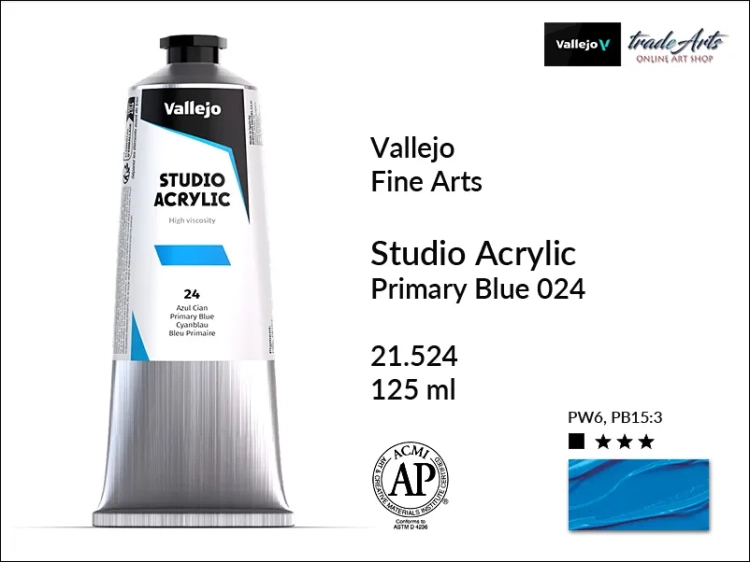 Acrylic Studio Vallejo farba akrylowa Primary Blue 024, farby akrylowe Vallejo Acrylic Studio, farby akrylowe Vallejo Acrylic Studio tuba 125 ml, farba akrylowa Primary Blue 024  tuba 125 ml, farby Vallejo, Acrylicos Vallejo,