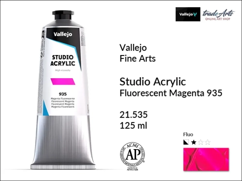 Acrylic Studio Vallejo farba akrylowa Magenta Fluorescent 935, farby akrylowe Vallejo Acrylic Studio, farby akrylowe Vallejo Acrylic Studio tuba 125 ml, farba akrylowa Magenta Fluorescent 935  tuba 125 ml, farby Vallejo, Acrylicos Vallejo,