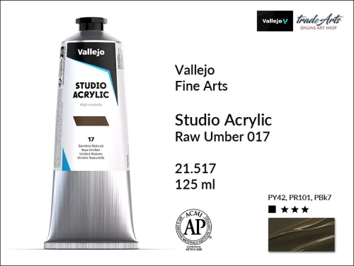 Acrylic Studio Vallejo farba akrylowa Raw Umber 017, farby akrylowe Vallejo Acrylic Studio, farby akrylowe Vallejo Acrylic Studio tuba 125 ml, farba akrylowa Raw Umber 017  tuba 125 ml, farby Vallejo, Acrylicos Vallejo,