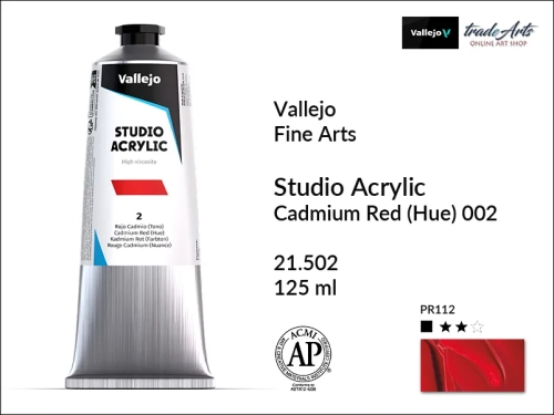 Acrylic Studio Vallejo farba akrylowa Cadmium Red 002, farby akrylowe Vallejo Acrylic Studio, farby akrylowe Vallejo Acrylic Studio tuba 125 ml, farba akrylowa Cadmium Red 002  tuba 125 ml, farby Vallejo, Acrylicos Vallejo,
