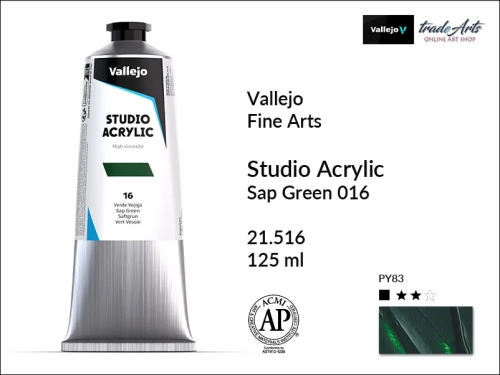 Acrylic Studio Vallejo farba akrylowa Sap Green 016, farby akrylowe Vallejo Acrylic Studio, farby akrylowe Vallejo Acrylic Studio tuba 125 ml, farba akrylowa Sap Green 016  tuba 125 ml, farby Vallejo, Acrylicos Vallejo,