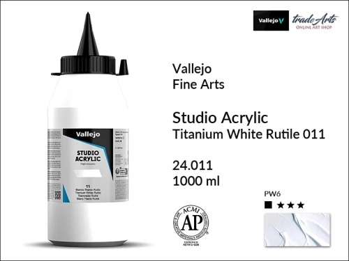 Farba akrylowa 1000 ml Titanium White Rutile 011 Vallejo Acrylic Studio, Vallejo Acrylic Studio farby akrylowe 500 ml, farba akrylowa Studio Acrylicos Vallejo, farby akrylowe, farby akrylowe Vallejo, tradearts,