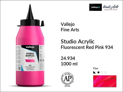 Acrylic Studio Vallejo farba akrylowa Red Pink Fluorescent 934, farby akrylowe Vallejo Acrylic Studio, farby akrylowe Vallejo Acrylic Studio 1000 ml, farba akrylowa Red Pink Fluorescent 934 1000 ml, farby Vallejo, Acrylicos Vallejo,