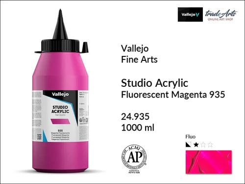 Acrylic Studio Vallejo farba akrylowa Magenta Fluorescent 935, farby akrylowe Vallejo Acrylic Studio, farby akrylowe Vallejo Acrylic Studio 1000 ml, farba akrylowa Magenta Fluorescent 935  1000 ml, farby Vallejo, Acrylicos Vallejo,