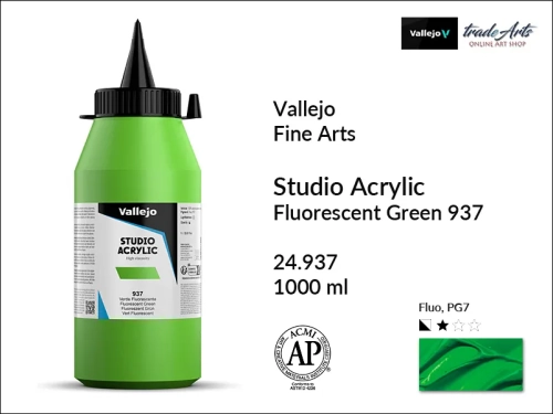Acrylic Studio Vallejo farba akrylowa Green Fluorescent 937, farby akrylowe Vallejo Acrylic Studio, farby akrylowe Vallejo Acrylic Studio 1000 ml, farba akrylowa Green Fluorescent 937  1000 ml, farby Vallejo, Acrylicos Vallejo,