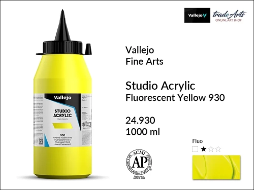 Acrylic Studio Vallejo farba akrylowa Yellow Fluorescent 930, farby akrylowe Vallejo Acrylic Studio, farby akrylowe Vallejo Acrylic Studio 1000 ml, farba akrylowa Yellow Fluorescent 930  1000 ml, farby Vallejo, Acrylicos Vallejo,