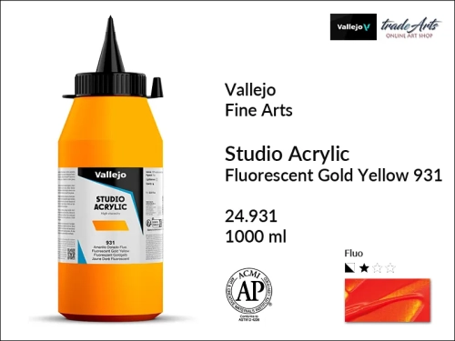 Acrylic Studio Vallejo farba akrylowa Gold Yellow Fluorescent 931, farby akrylowe Vallejo Acrylic Studio, farby akrylowe Vallejo Acrylic Studio 1000 ml, farba akrylowa Gold Yellow Fluorescent 931  1000 ml, farby Vallejo, Acrylicos Vallejo,